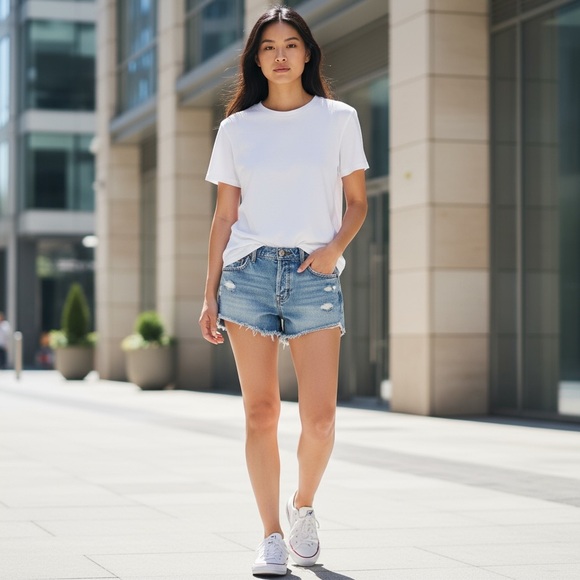 FREE PEOPLE Blue Jean Shorts distressed shorty shorts - Picture 1 of 9